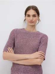 Sweter z krótkimi rękawami - ciemnofioletowy. Fioletowe swetry klasyczne damskie Reserved, l, z dzianiny, bez kołnierzyka. W wyprzedaży za 39.99 zł.
