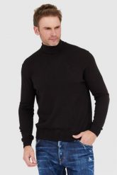 LA MARTINA Czarny sweter męski z golfem. Czarne swetry męskie La Martina, l, bez wzorów, bez kołnierzyka. W wyprzedaży za 349.99 zł.