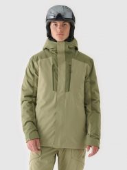 4F Kurtka narciarska membrana 10000 męska - khaki M. Brązowe kurtki męskie 4f, na zimę, m, bez wzorów, z dzianiny, klasyczne, z kapturem. Za 599.99 zł.