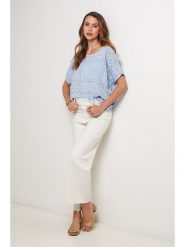 Lin Passion Koszulka w kolorze błękitnym rozmiar: 34/36. Niebieskie bluzki damskie Lin Passion, bez wzorów, z bawełny, klasyczne, bez kołnierzyka, bez ramiączek. Za 100.99 zł.