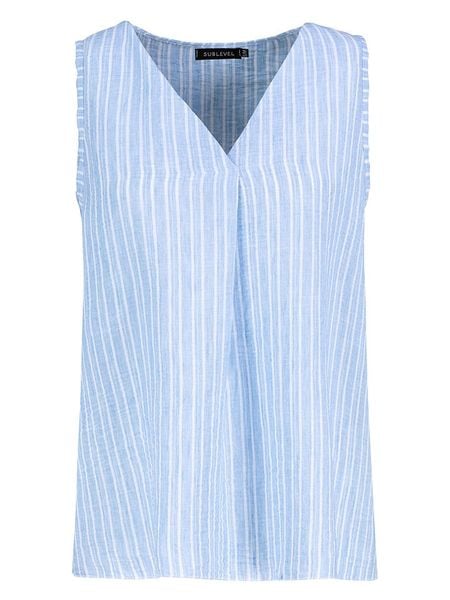 Sublevel Bluzka w kolorze błękitno-białym rozmiar: S/M. Białe bluzki damskie Sublevel, m, bez wzorów, bez kołnierzyka, bez ramiączek. Za 61.02 zł.