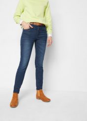 Dżinsy Skinny High Waist, cropped. Niebieskie jeansy damskie bonprix, z podwyższonym stanem. Za 99.99 zł.
