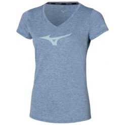 Koszulka do biegania damska Mizuno Core RB Tee. Niebieskie bluzki damskie Mizuno, m, z materiału, bez kołnierzyka, bez ramiączek. Za 83.99 zł.