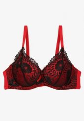 Czarno-Czerwony Biustonosz Typu Full Cup z Ozdobną Koronką Lanithiel. Czarne biustonosze Born2be, bez wzorów, z jeansu. Za 19.99 zł.