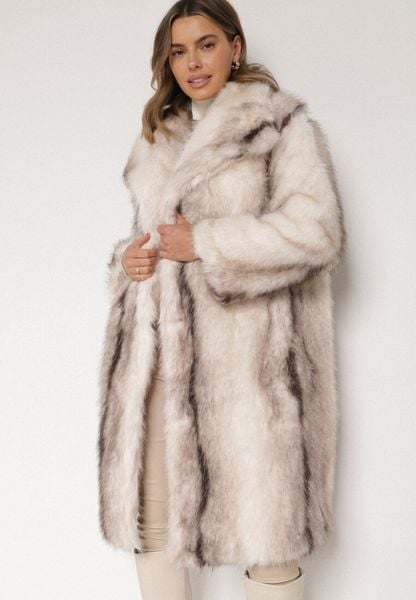 Biały Płaszcz Futro z Szerokim Kołnierzem i Kieszeniami Ezinda. Białe płaszcze damskie Born2be, l, bez wzorów, z futra, biznesowe. Za 324.99 zł.