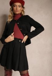 Czarna Rozkloszowana Spódnica z Ekozamszu z Plisami w Stylu Preppy Sealia. Czarne spódniczki damskie Renee, l, bez wzorów, biznesowe, mini, dopasowane. Za 89.99 zł.