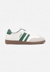 Biało-Zielone Buty Sportowe Tenisówki z Ozdobnymi Wstawkami Cesiyana. Białe trampki i tenisówki męskie Born2be, bez wzorów, bez zapięcia. Za 119.99 zł.