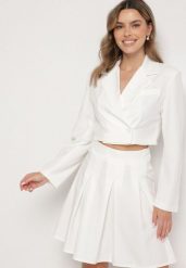 Biała Krótka Marynarka o Dwurzędowym Kroju Redaelia. Białe marynarki i żakiety damskie Born2be, l, z aplikacjami, z jeansu, eleganckie. Za 89.99 zł.
