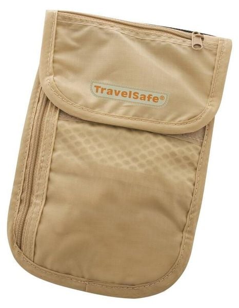 TRAVELSAFE Portfel na szyję Checkout beige. Czerwone portfele damskie TRAVELSAFE, bez wzorów, z materiału. Za 36.65 zł.