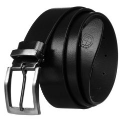 Skórzany, szeroki pasek męski w czarnym kolorze z klasyczną klamrą - Peterson. Czarne paski męskie Peterson, bez wzorów, ze skóry, klasyczne. Za 49.99 zł.