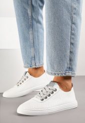 Biało-Srebrne Tenisówki z Ażurową Cholewką i Cyrkoniami Liricela. Białe trampki i tenisówki damskie Born2be, w ażurowe wzory, z jeansu. Za 39.99 zł.