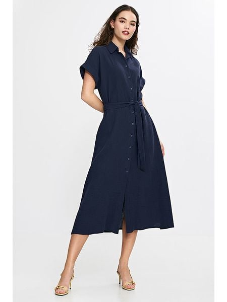 Nife Sukienka w kolorze granatowym rozmiar: 36/38. Niebieskie sukienki damskie Nife, na co dzień, bez wzorów, z bawełny, bez kołnierzyka, bez ramiączek, maxi, proste. Za 174.43 zł.