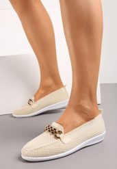 Beżowe Półbuty z Elastyczną Cholewką i Elegancką Klamerką Naelle. Brązowe półbuty damskie Born2be, bez wzorów, eleganckie, bez obcasa. Za 54.99 zł.