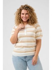 KAFFE curve Sweter w kolorze beżowo-białym rozmiar: S. Brązowe swetry klasyczne damskie KAFFE curve, s, bez kołnierzyka. Za 78.99 zł.