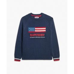 Damski sweter z okrągłym dekoltem Superdry Americana. Niebieskie swetry klasyczne damskie Superdry., na zimę, bez kołnierzyka. Za 344.30 zł.