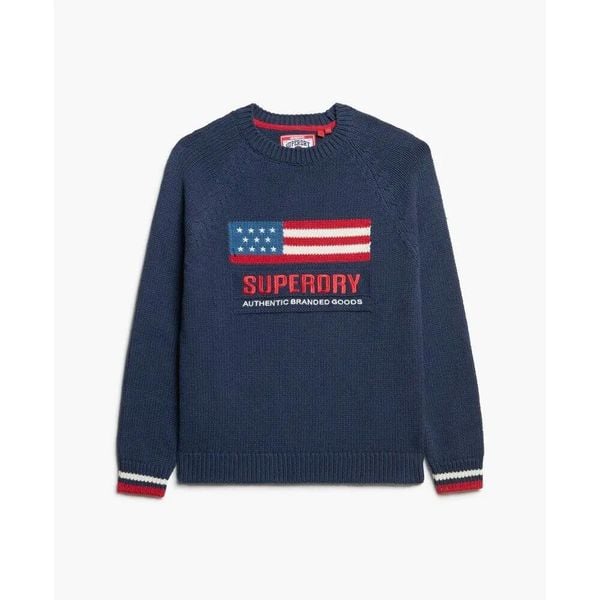 Damski sweter z okrągłym dekoltem Superdry Americana. Niebieskie swetry klasyczne damskie Superdry., na zimę, bez kołnierzyka. Za 343.00 zł.