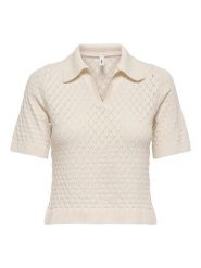 ONLY Dzianinowa koszulka polo w kolorze beżowym rozmiar: XL. Brązowe bluzki damskie Only, xl, bez wzorów, z dzianiny, bez kołnierzyka, bez ramiączek. Za 83.62 zł.