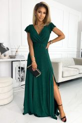 Wieczorowa Sukienka Maxi z Połyskiem - Zielona. Zielone sukienki damskie Numoco, l, bez wzorów, z elastanu, wizytowe, bez kołnierzyka, bez ramiączek, maxi. Za 371.90 zł.