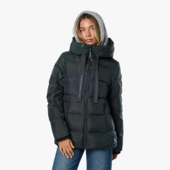 Kurtka Puchowa Kobieta Izolujący. Czarne kurtki damskie SWEDEMOUNT, xl, bez wzorów, z materiału, z kapturem. Za 899.99 zł.