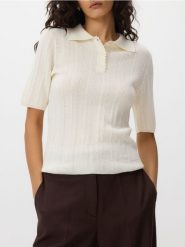 Sweter polo z wełną - kremowy. Białe swetry klasyczne damskie Reserved, l, z dzianiny, bez kołnierzyka. Za 119.99 zł.