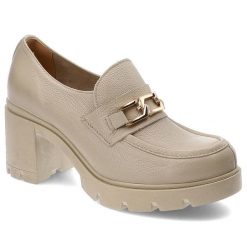 Beżowe Półbuty Lemar Wygodne Skórzane Buty. Brązowe półbuty damskie Lemar, z aplikacjami, ze skóry, klasyczne, bez obcasa, na słupku. Za 369.00 zł.