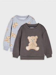 Bluza z nadrukiem 2 pack - szary. Szare bluzy i bluzki niemowlęce Sinsay, bez wzorów, bez ramiączek, bez kaptura. Za 39.99 zł.