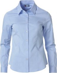 Clique Clare damska koszula z długim rękawem 100% bawełna Easy Care – light blue. Niebieskie koszule damskie CLIQUE, l, bez wzorów, z bawełny, bez kołnierzyka, bez ramiączek. Za 212.22 zł.
