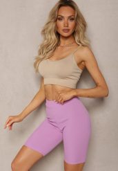 Fioletowe Sportowe Szorty Kolarki Prążkowane High Waist Steiama. Fioletowe spodenki sportowe damskie Renee, l, z materiału, do biegania. Za 24.99 zł.