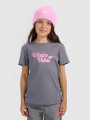 4F T-shirt regular z nadrukiem dziewczęcy - szary 146 (10-11 lat). Szare koszulki dziewczęce 4f, uniwersalny, bez wzorów, z bawełny, bez ramiączek. Za 39.99 zł.