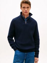 Tommy Hilfiger sweter z dzianiny z wełną Mężczyźni Wełna niebieski, L. Niebieskie swetry męskie Tommy Hilfiger, na zimę, l, bez wzorów, z bawełny, bez kołnierzyka. Za 429.95 zł.