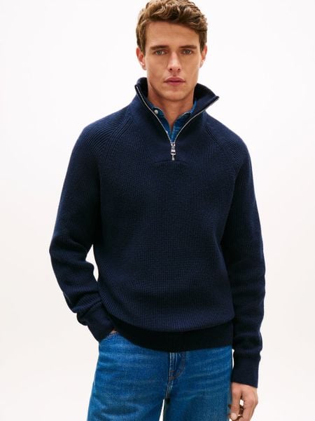Tommy Hilfiger sweter z dzianiny z wełną Mężczyźni Wełna niebieski, L. Niebieskie swetry męskie Tommy Hilfiger, na zimę, l, bez wzorów, z bawełny, bez kołnierzyka. Za 429.95 zł.