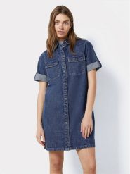 Noisy May Sukienka jeansowa New Signe 27030040 Niebieski Loose Fit. Niebieskie sukienki damskie Noisy may, xs, bez wzorów, z bawełny, bez kołnierzyka, bez ramiączek. Za 159.99 zł.