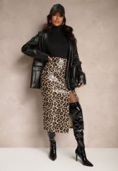 Brązowa Ołówkowa Spódnica High Waist w Panterkę z Rozcięciem Tamionwea. Brązowe spódniczki damskie Renee, l, bez wzorów, eleganckie, z podwyższonym stanem, midi, koszulowe. Za 139.99 zł.