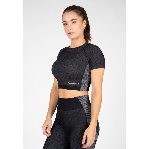 Selah Bezszwowe Crop Top - Czarny. Czarne topy damskie GORILLA WEAR, bez wzorów, bez kołnierzyka. Za 229.00 zł.