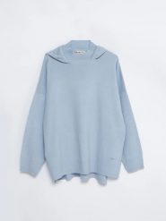 Sweter damski typu poncho niebieski Rajana 400. Niebieskie swetry klasyczne damskie Big Star, na lato, l, prążkowane, bez kołnierzyka. W wyprzedaży za 139.99 zł.
