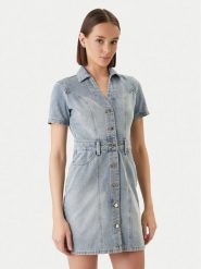 Morgan Sukienka jeansowa 241-ROGLA Błękitny Regular Fit. Niebieskie sukienki damskie Morgan, bez wzorów, z bawełny, bez kołnierzyka, bez ramiączek. Za 369.99 zł.