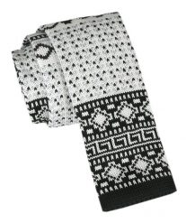 Krawat Knit (Dzianinowy) - Wzór Norweski - Świąteczny - Alties - Biało-Czarny. Białe krawaty i muchy męskie Alties, bez wzorów, z dzianiny, sportowe. Za 55.00 zł.
