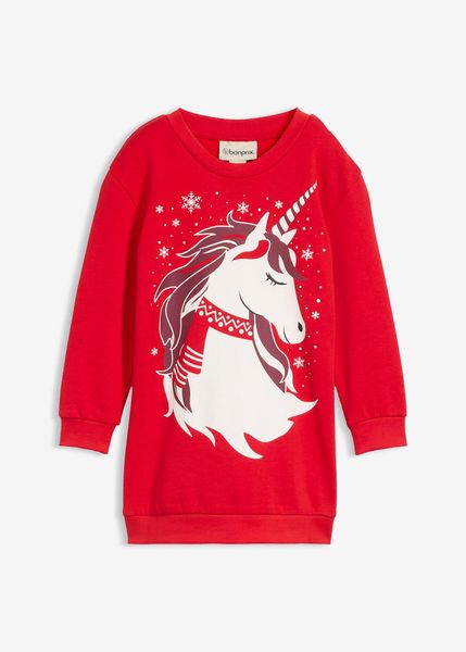 Sukienka dresowa z czystej bawełny. Niebieskie sukienki dziewczęce bonprix, bez wzorów, z bawełny, bez ramiączek. Za 77.99 zł.