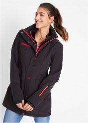 Długa kurtka softshell ze stretchem, odpychająca wodę. Czarne kurtki damskie bonprix, s, bez wzorów, z softshellu, bez kaptura. Za 329.99 zł.