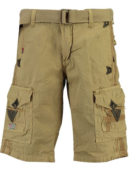 Geographical Norway Bermudy "Peanut" w kolorze beżowym rozmiar: L. Brązowe szorty męskie Geographical Norway, z aplikacjami, z bawełny. Za 136.13 zł.