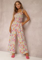 Niebiesko-Różowy Kombinezon Laodena. Niebieskie kombinezony damskie Renee, na lato, l, z aplikacjami, bez kołnierzyka, bez ramiączek, długie. Za 74.99 zł.