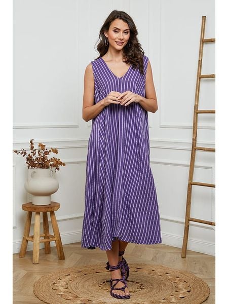 Fleur de Lin Lniana sukienka w kolorze fioletowym rozmiar: M. Różowe sukienki damskie Fleur de Lin, na co dzień, m, bez wzorów, ze lnu, bez kołnierzyka, bez ramiączek, maxi, proste. Za 191.42 zł.