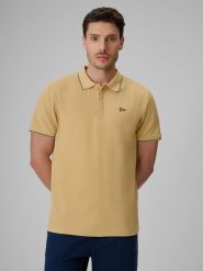 4F Koszulka polo regular męska - beżowa XL. Brązowe koszulki polo męskie 4f, m, bez wzorów, z bawełny, bez ramiączek. Za 99.99 zł.