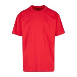 Ponadwymiarowa Koszulka Dla Dorosłych Unisex Heavyweight. Czerwone bluzki damskie BUILD YOUR BRAND, s, bez wzorów, bez kołnierzyka. Za 78.99 zł.