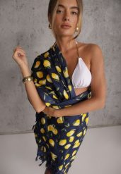 Granatowa Narzutka z Wiskozy z Frędzlami i Printem Cytryn Acuminata. Niebieskie bikini damskie Renee, bez wzorów. Za 59.99 zł.