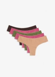 Figi brazylijskie z bawełną (5 szt.). Brązowe figi damskie bonprix, bez wzorów, z bawełny. Za 77.99 zł.