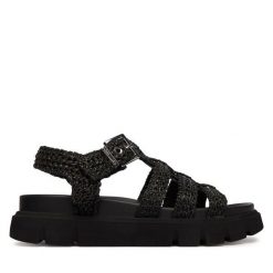 Sandały Tamaris. Czarne sandały damskie Tamaris, bez wzorów, bez obcasa, na płaskiej podeszwie. Za 329.99 zł.