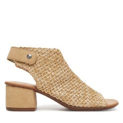 Sandały Rieker. Brązowe sandały damskie Rieker, bez wzorów, bez obcasa, na słupku. Za 223.99 zł.