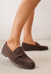 Ciemnobrązowe Marszczone Mokasyny VICES z Wkładką ze Skóry Naturalnej Nerihaneh. Brązowe mokasyny damskie Born2be, z jeansu. Za 89.99 zł.