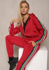 Czerwony Komplet Dresowy z Kolorowym Lampasem Bluza z Kapturem i Spodnie Joggery Nevarielles. Czerwone bluzy z kapturem damskie Renee, l, z dresówki. Za 99.99 zł.
